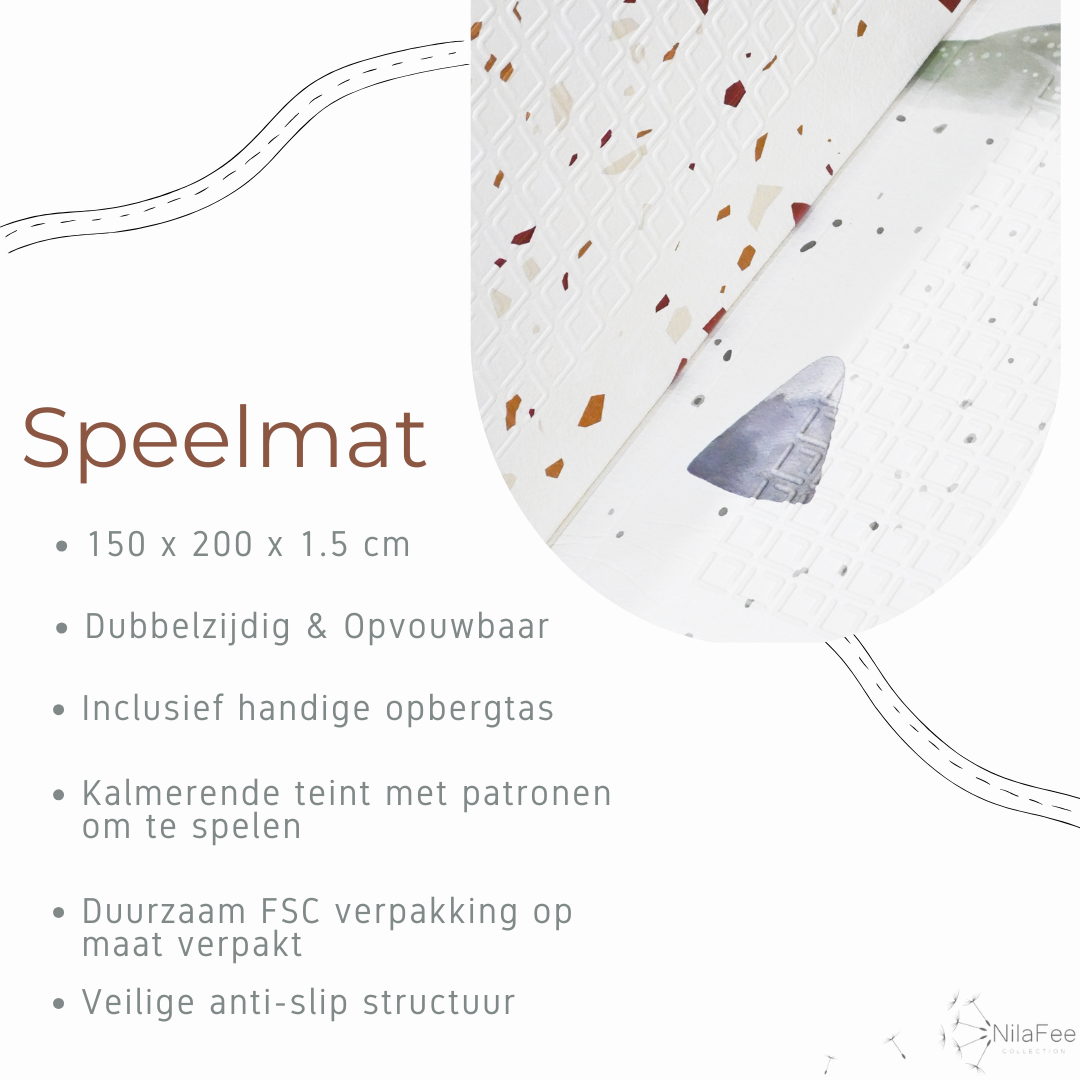 NilaFee - Speelmat Baby - Opvouwbaar - Dubbelzijdig - Brown Terrazzo - Vliegtuig