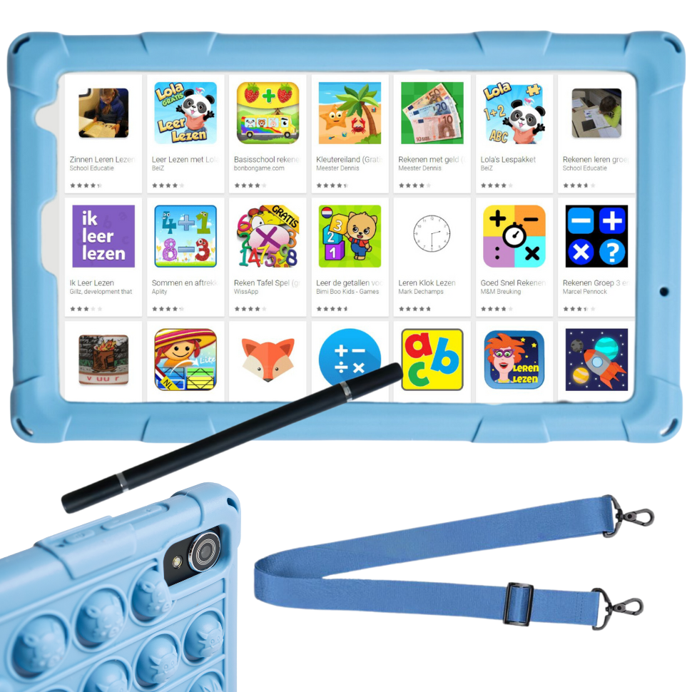 NilaFee® Educatieve Kindertablet - Tablet kinderen - 128 GB - Octocore - Complete Set Play Store - Simkaart - Ook voor volwassenen - Ophangkoord Auto - Pen - Kids Tablet - Oudercontrole - Kindertablet vanaf 3 jaar - Blauw