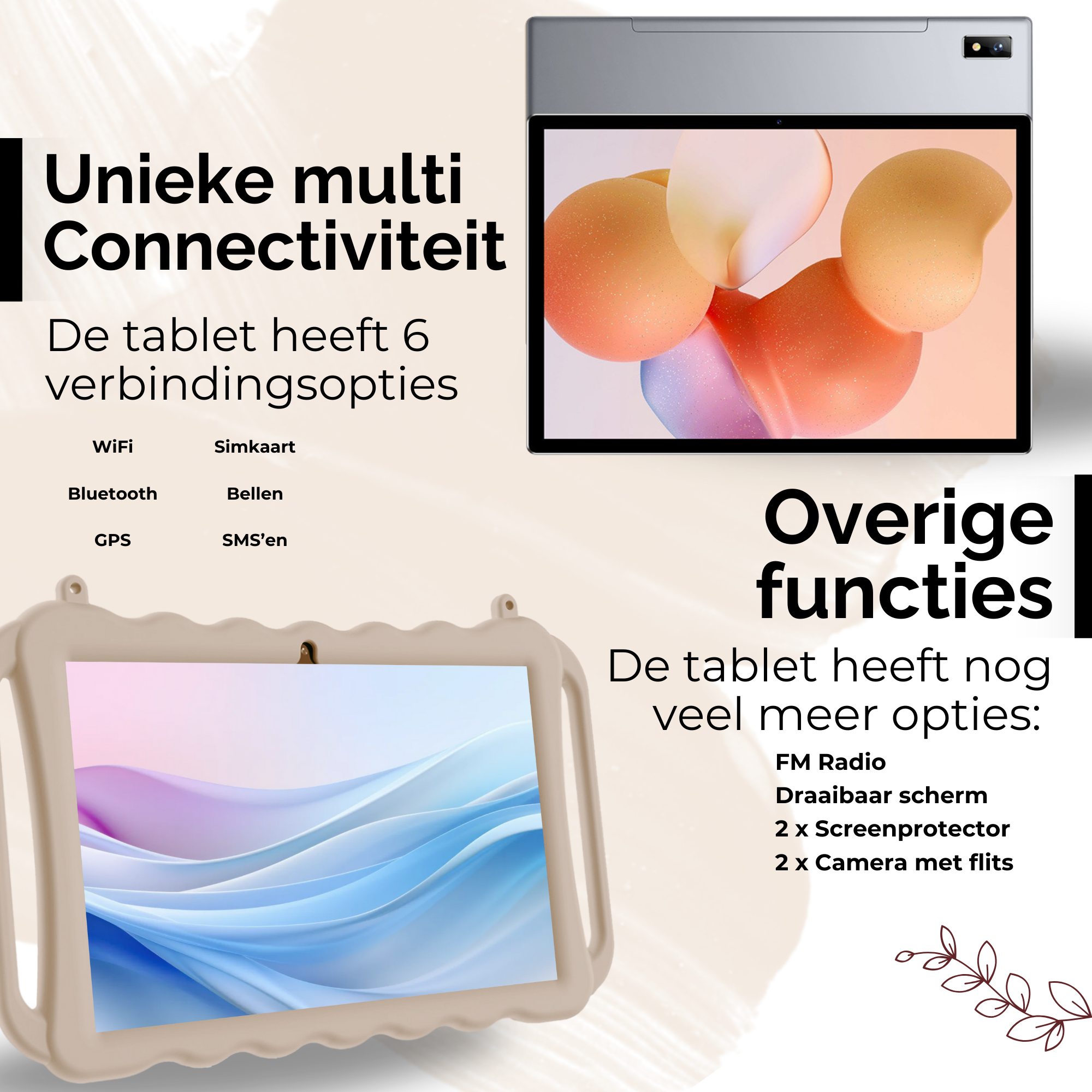 NilaFee® Educatieve Kindertablet - Tablet kinderen - 128 GB - Octocore - Complete Set Play Store - Simkaart - Ook voor volwassenen - Ophangkoord Auto - Pen - Kids Tablet - Oudercontrole - Kindertablet vanaf 3 jaar - Zand