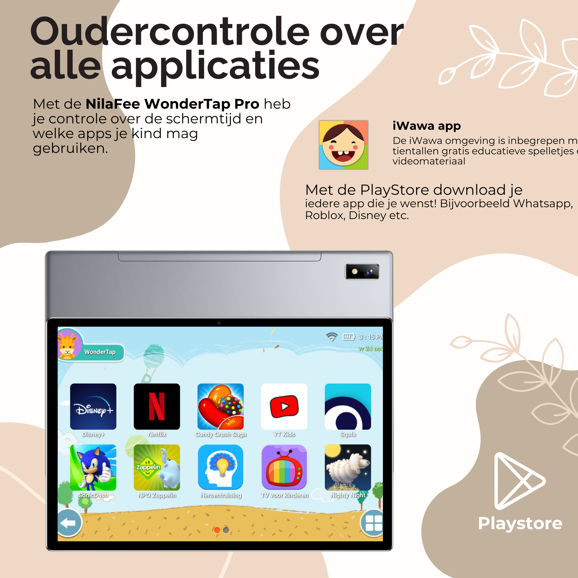 NilaFee® Educatieve Kindertablet - Tablet kinderen - 128 GB - Octocore - Complete Set Play Store - Simkaart - Ook voor volwassenen - Ophangkoord Auto - Pen - Kids Tablet - Oudercontrole - Kindertablet vanaf 3 jaar - Zand