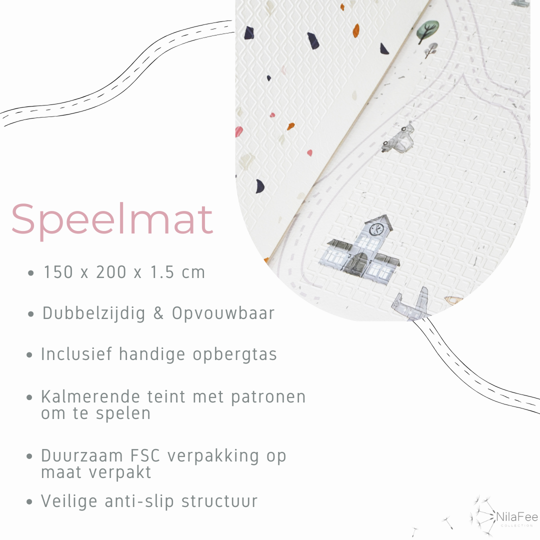 NilaFee - Speelmat Baby - Opvouwbaar - Dubbelzijdig - White Terrazzo - Avonturenpad