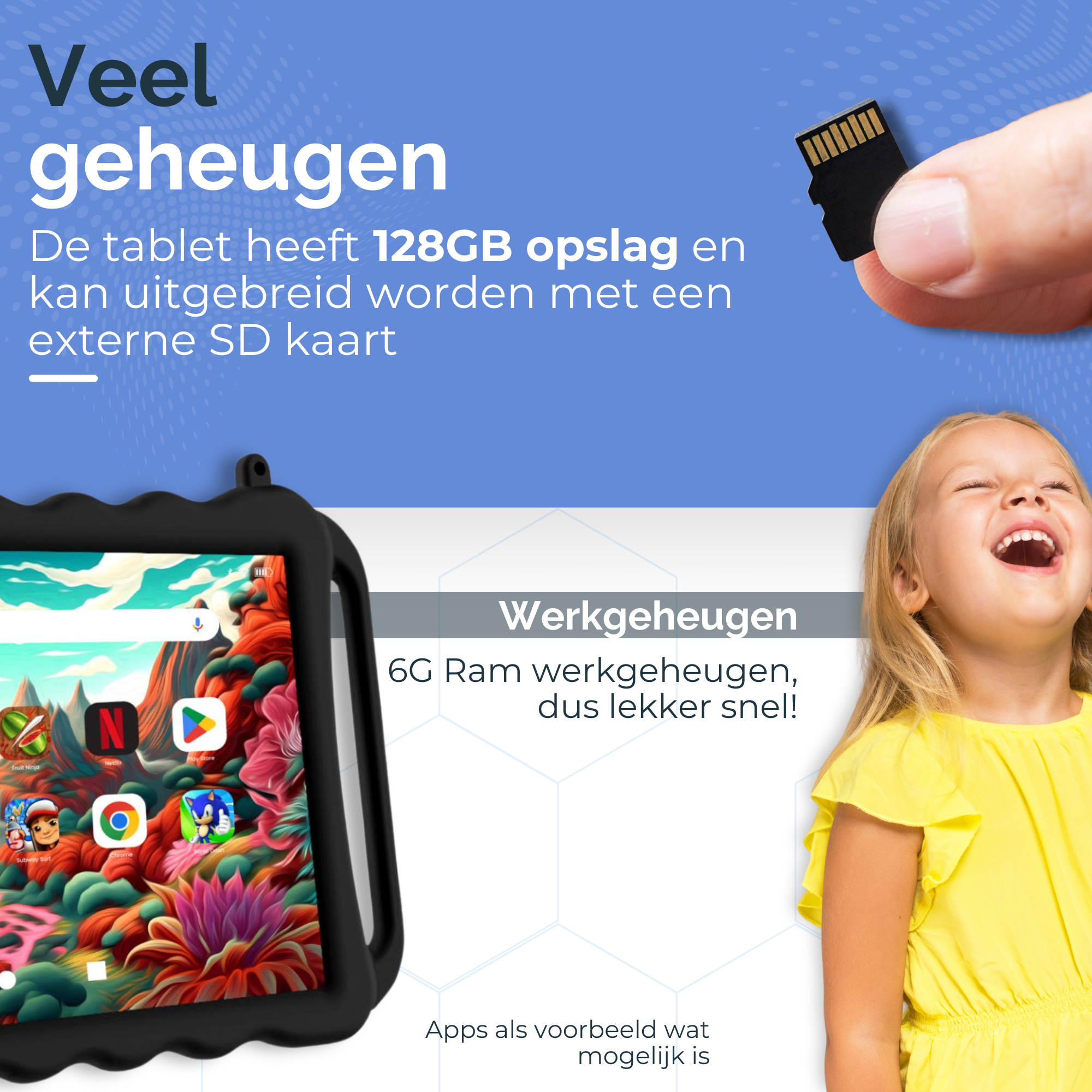 NilaFee® Educatieve Kindertablet - Tablet kinderen - 128 GB - Octocore - Complete Set Play Store - Simkaart - Ook voor volwassenen - Ophangkoord Auto - Pen - Kids Tablet - Oudercontrole - Kindertablet vanaf 3 jaar - Zwart
