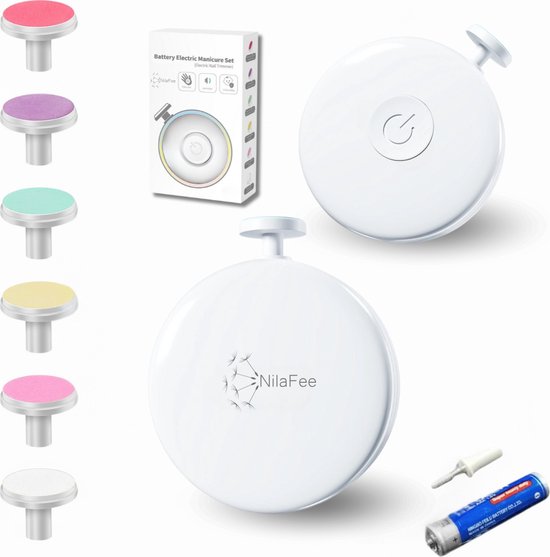 NilaFee® Elektrische Babynagelvijl - Wit -  Veilig & Geruisloos met 7 Opzetstukken voor Baby's, Peuters en Puppies - Inclusief Batterij