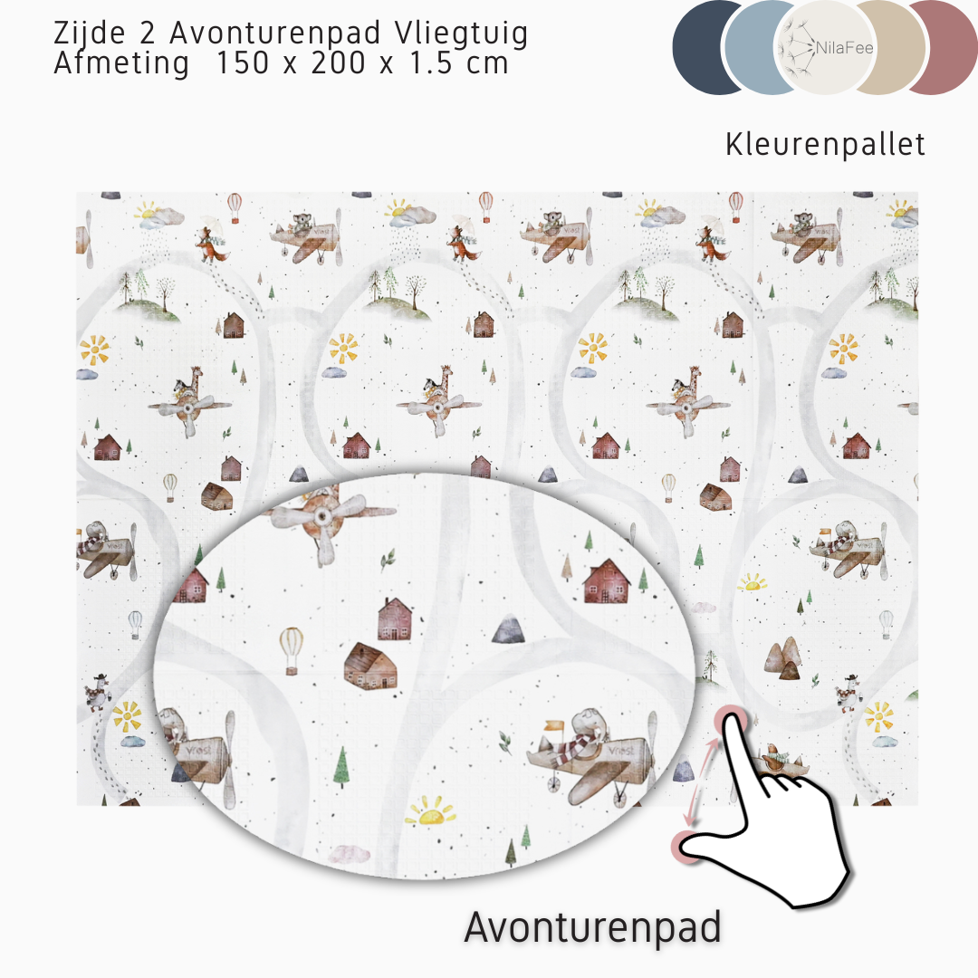 NilaFee - Speelmat Baby - Opvouwbaar - Dubbelzijdig - Brown Terrazzo - Vliegtuig