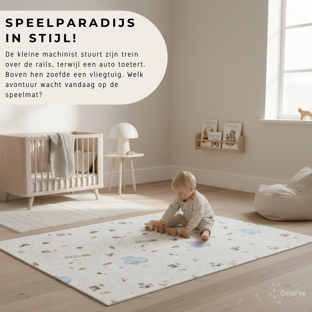 NilaFee - Speelmat Baby - Opvouwbaar - Dubbelzijdig - White Terrazzo - Avonturenpad