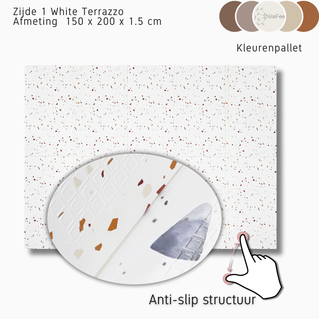 NilaFee - Speelmat Baby - Opvouwbaar - Dubbelzijdig - Brown Terrazzo - Vliegtuig