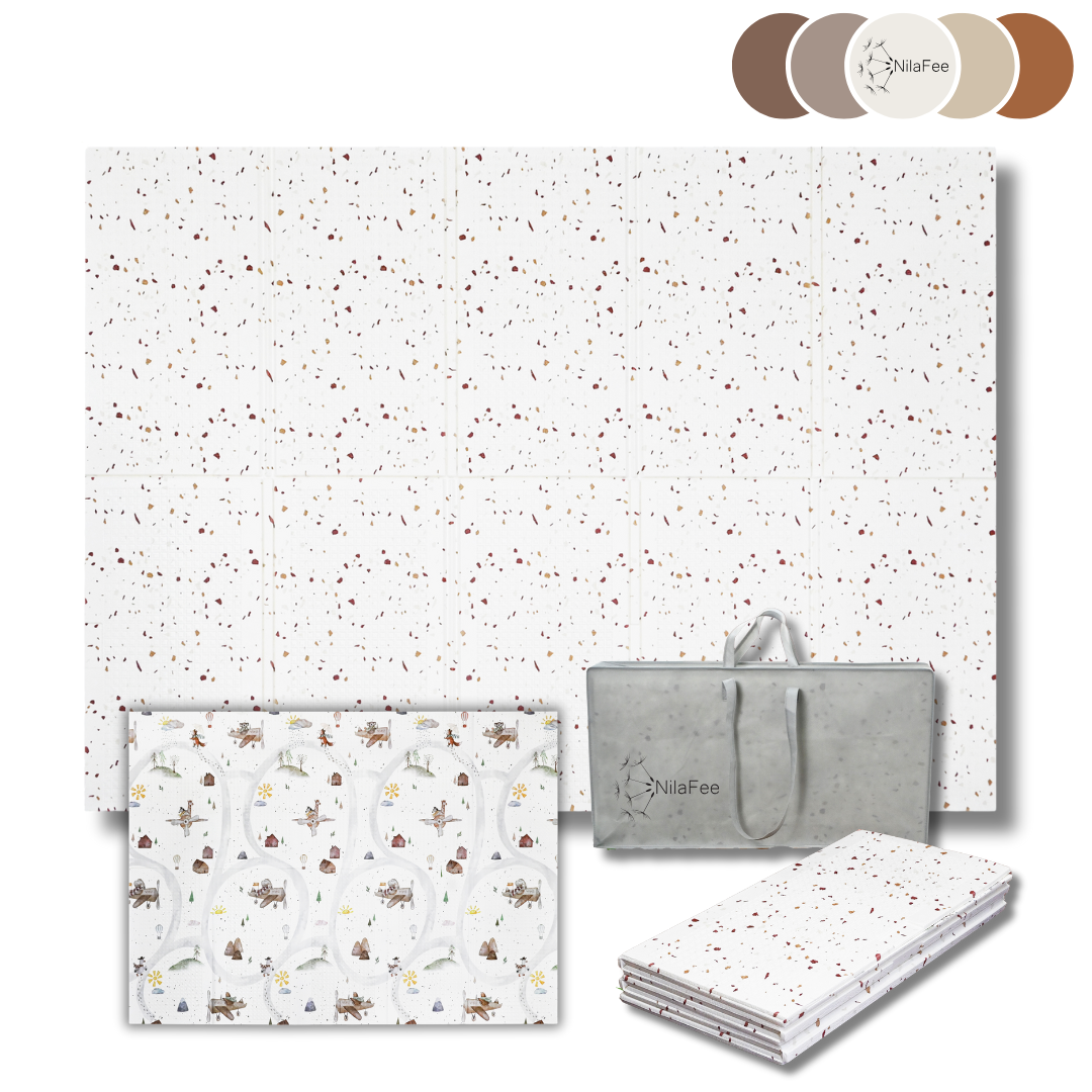 NilaFee - Speelmat Baby - Opvouwbaar - Dubbelzijdig - Brown Terrazzo - Vliegtuig